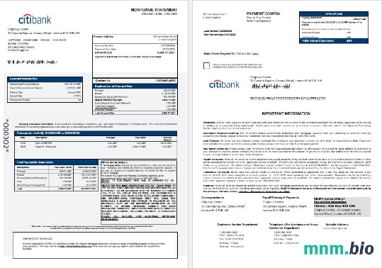 Zjednoczone Królestwo Citibank wyciąg z kredytu hipotecznego w formatach Word i PDF 1-2